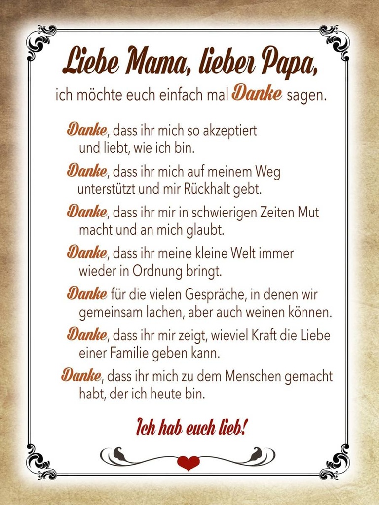 Holzschild 40x30 cm Mama Papa hab euch lieb danke
