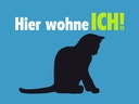 Holzschild 30x40 cm Katze hier wohne ich blau