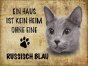 Holzschild 30x40 cm russisch blau Katze