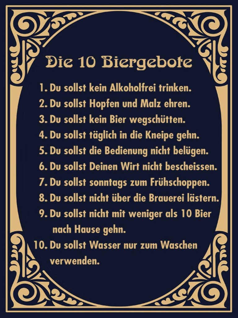 Holzschild 40x30 cm Alkohol 10 Biergebote Bier