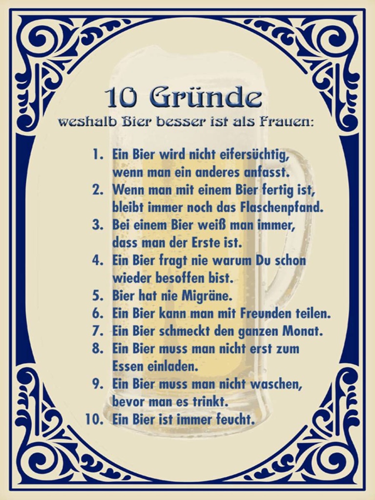 Holzschild 40x30 cm Alkohol Bier besser als Frauen