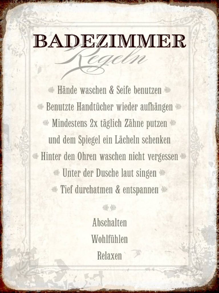 Holzschild 40x30 cm Badezimmer Regeln Haus