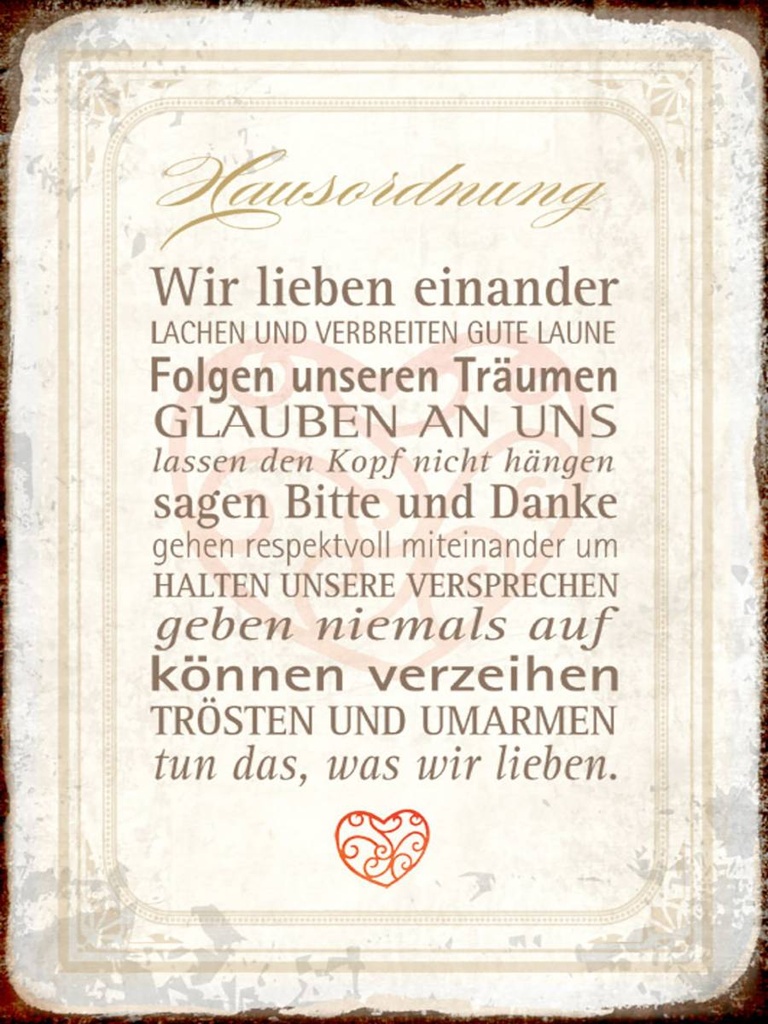 Holzschild 40x30 cm Hausordnung Haus