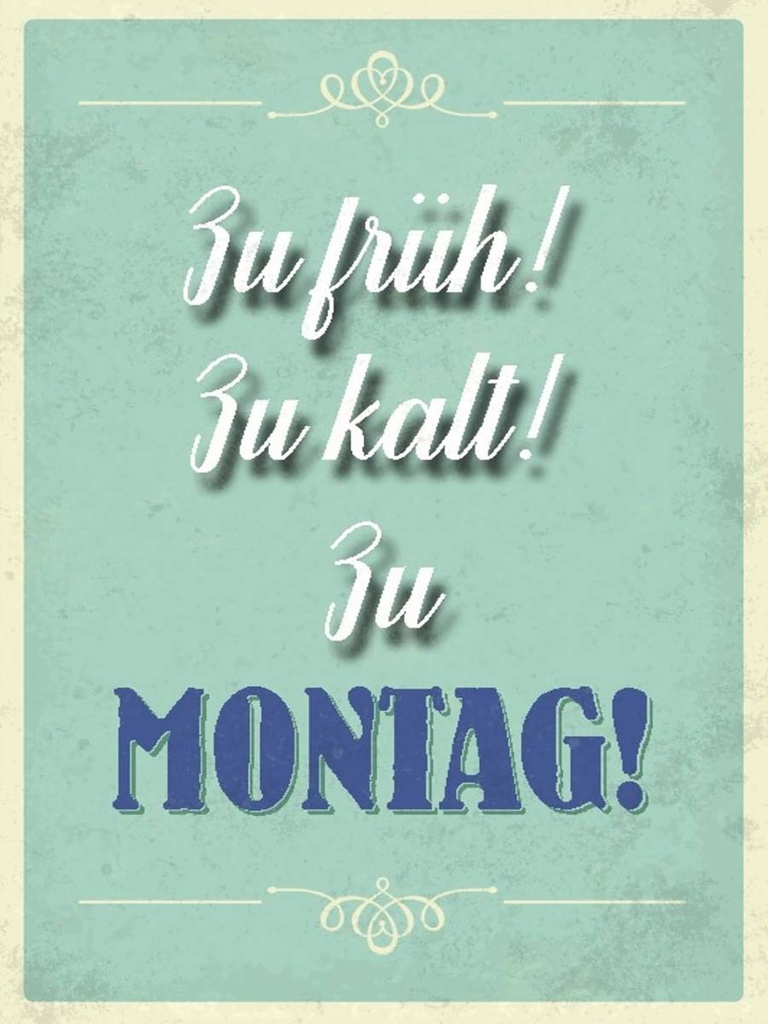 Holzschild 40x30 cm zu früh zu kalt zu Montag