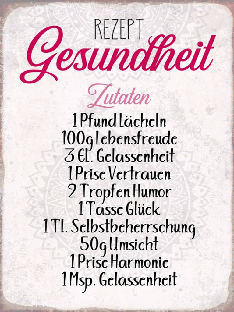 Holzschild 40x30 cm Rezept Gesundheit Zutaten