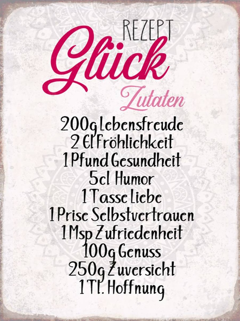 Holzschild 40x30 cm Rezept Glück Zutaten