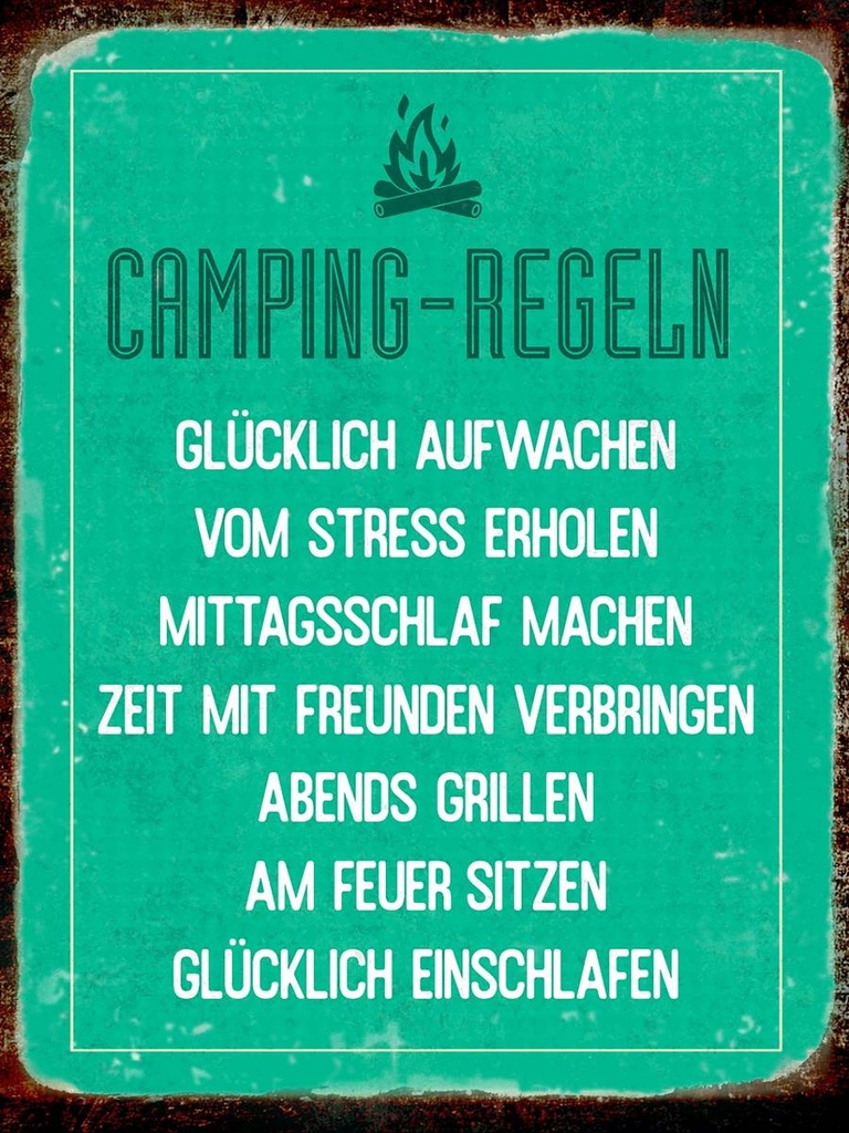 Holzschild 40x30 cm Retro Camping Regeln