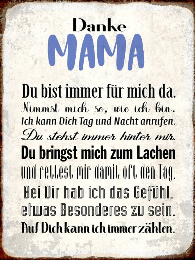 Holzschild 40x30 cm Danke Mama du bist für mich da