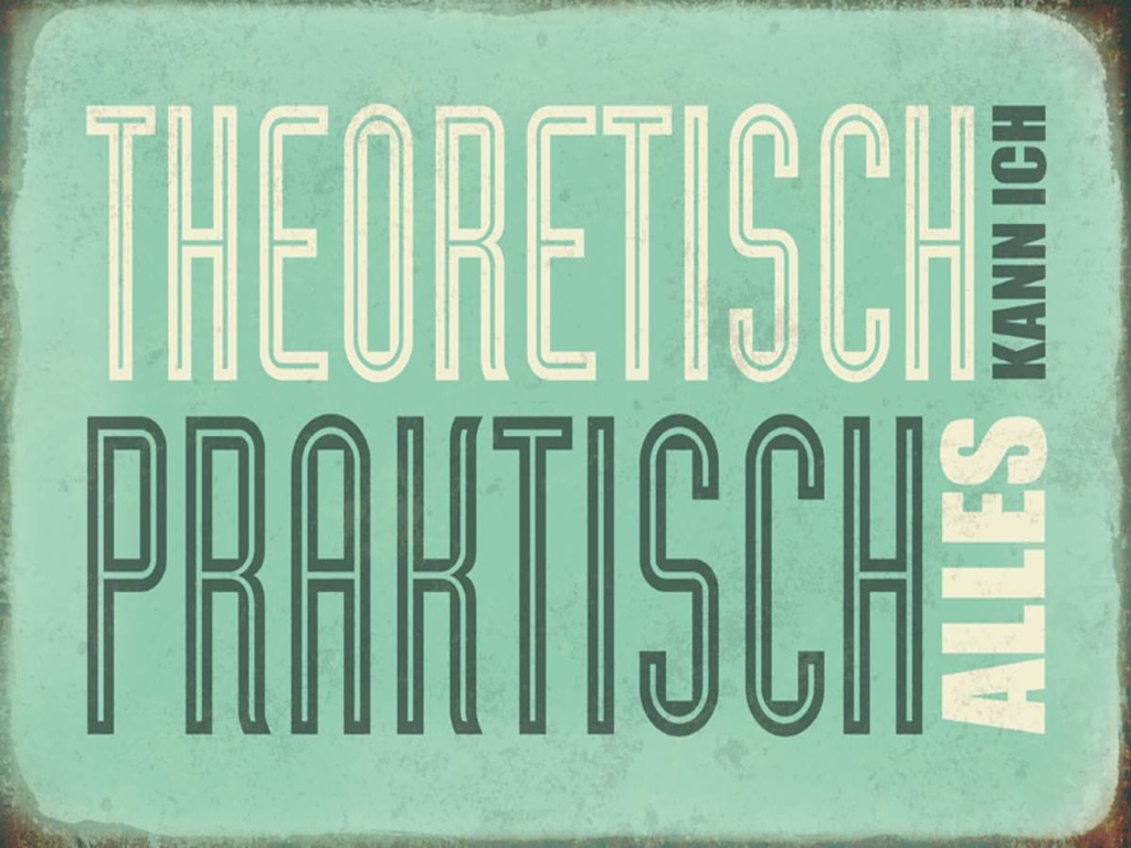 Holzschild 30x40 cm Retro theoretisch praktisch kann alles