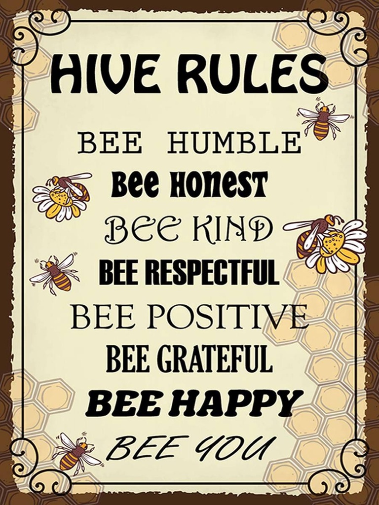 Holzschild 40x30 cm Hive rules bee humble honest
