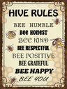 Holzschild 40x30 cm Hive rules bee humble honest