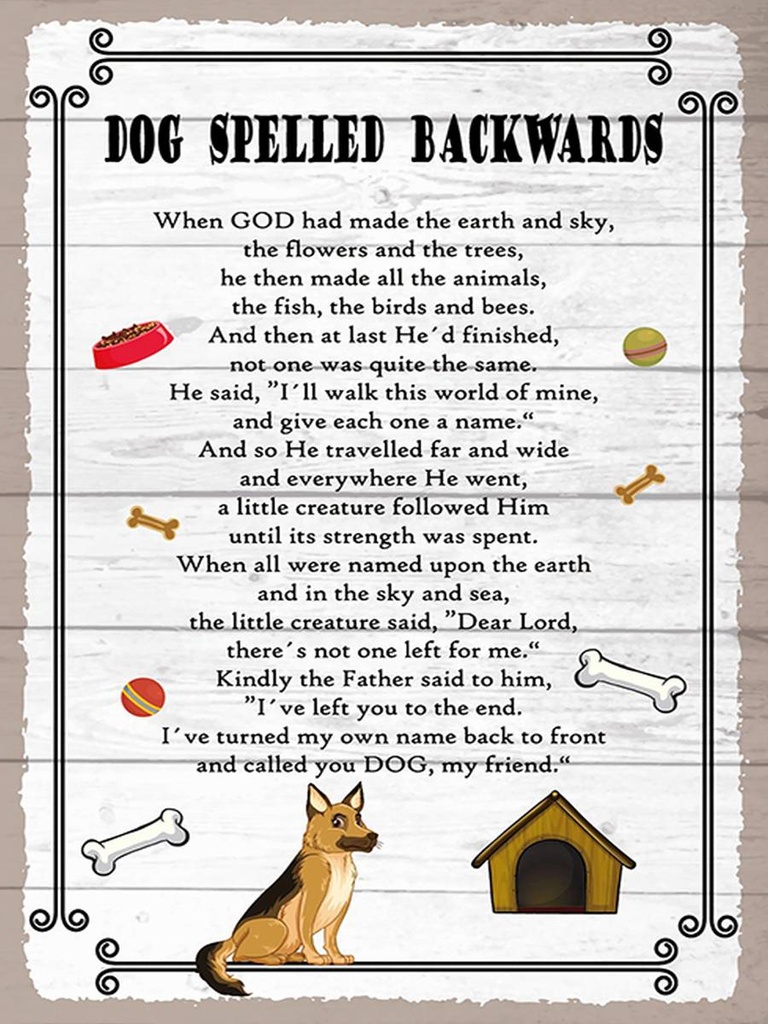 Holzschild 40x30 cm Dog spelled backwards my friend