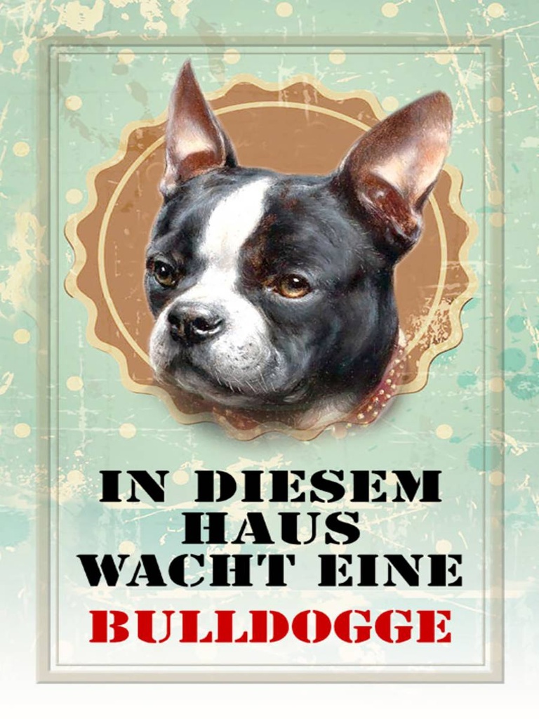 Holzschild 40x30 cm Hund Haus wacht eine Bulldogge