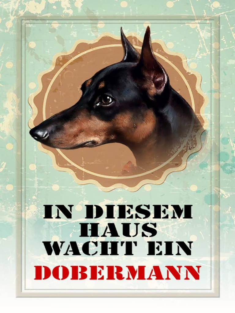 Holzschild 40x30 cm Hund in diesem Haus wacht ein Dobermann