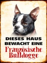 Holzschild 40x30 cm Hund Haus bewacht französisch Bulldogge