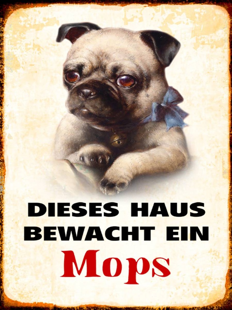 Holzschild 40x30 cm Hund dieses Haus bewacht ein Mops