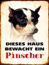 Holzschild 40x30 cm Hund dieses Haus bewacht ein Pinscher