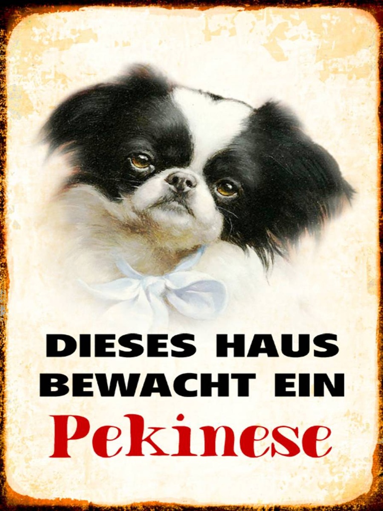 Holzschild 40x30 cm Hund dieses Haus bewacht ein Pekinese