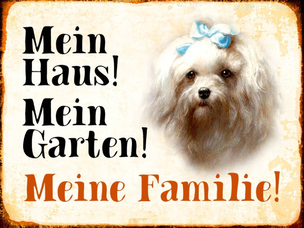 Holzschild 30x40 cm Hund Malteser mein Haus Garten Familie