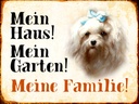 Holzschild 30x40 cm Hund Malteser mein Haus Garten Familie