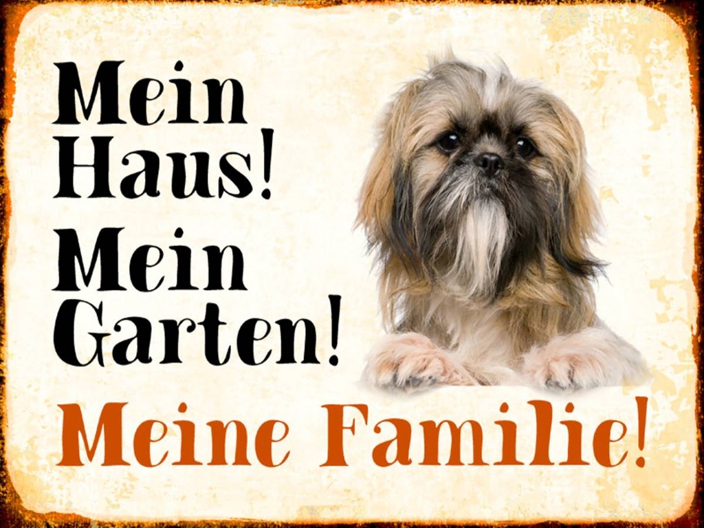 Holzschild 30x40 cm Hund Pekinese mein Haus Garten Familie