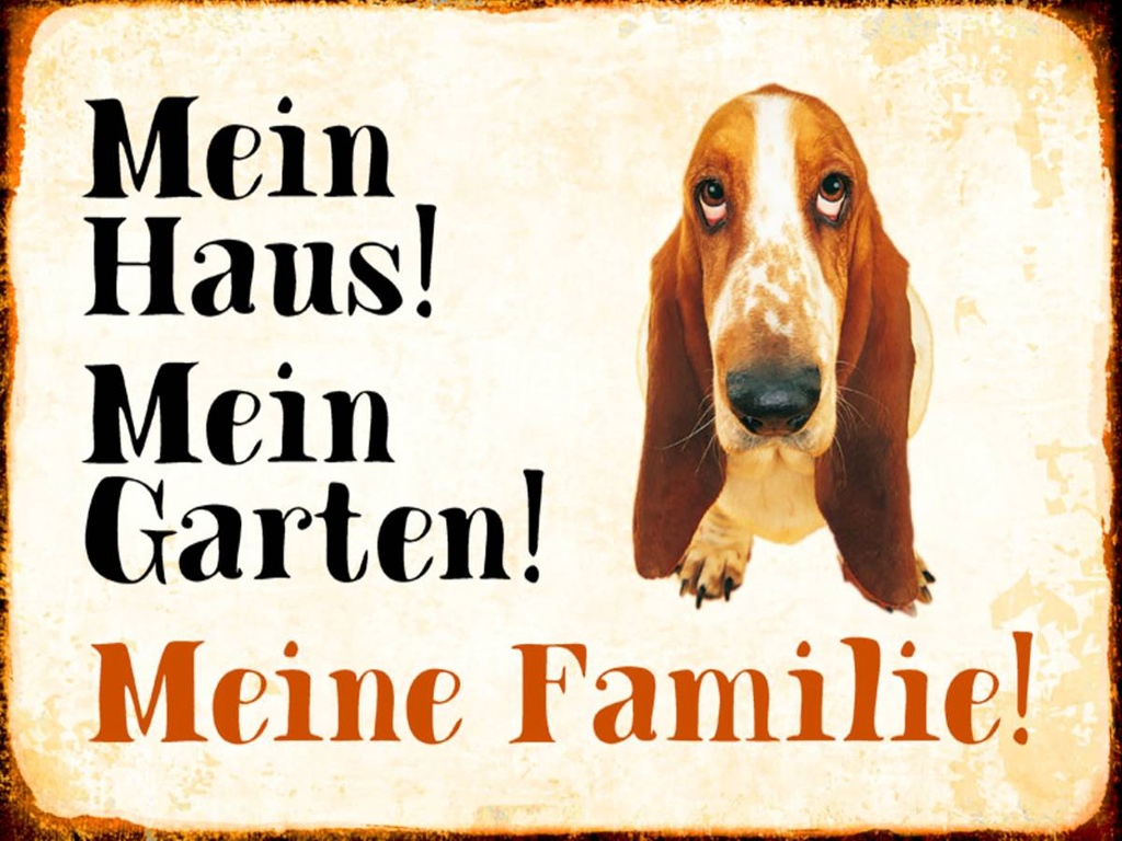 Holzschild 30x40 cm Hund Bassett mein Haus Garten Familie