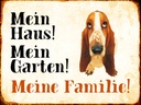 Holzschild 30x40 cm Hund Bassett mein Haus Garten Familie
