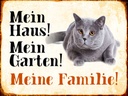 Holzschild 30x40 cm Tiere Katze mein Haus Garten Familie