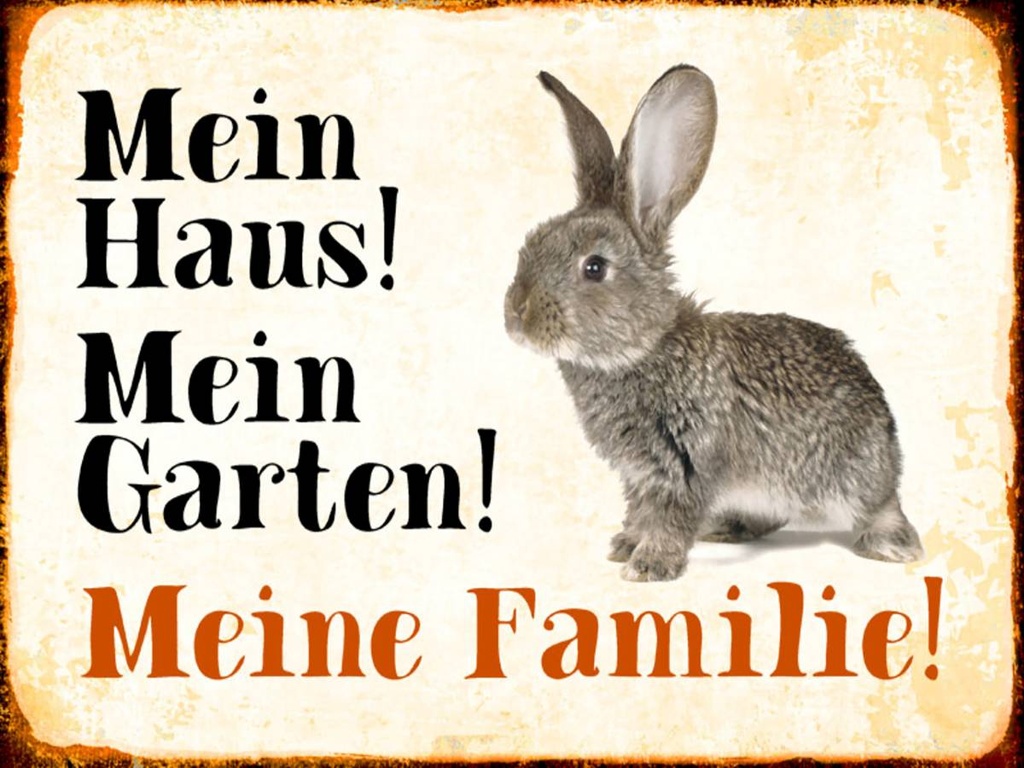 Holzschild 30x40 cm Tiere Hase mein Haus Garten Familie