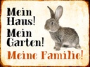 Holzschild 30x40 cm Tiere Hase mein Haus Garten Familie
