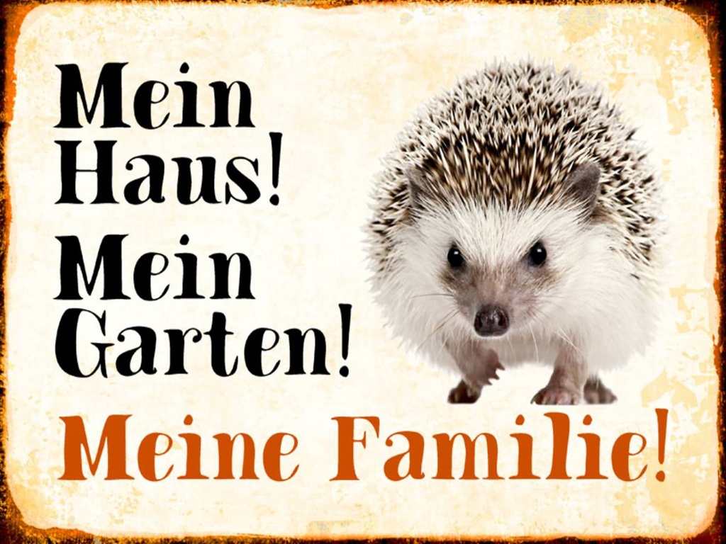 Holzschild 30x40 cm Tiere Igel mein Haus Garten Familie
