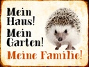 Holzschild 30x40 cm Tiere Igel mein Haus Garten Familie