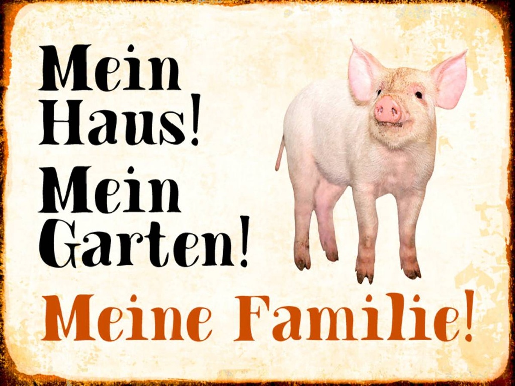 Holzschild 30x40 cm Tiere Schwein mein Haus Garten Familie