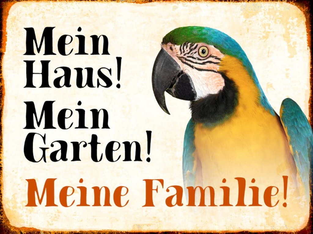 Holzschild 30x40 cm Tiere Papagei mein Haus Garten Familie