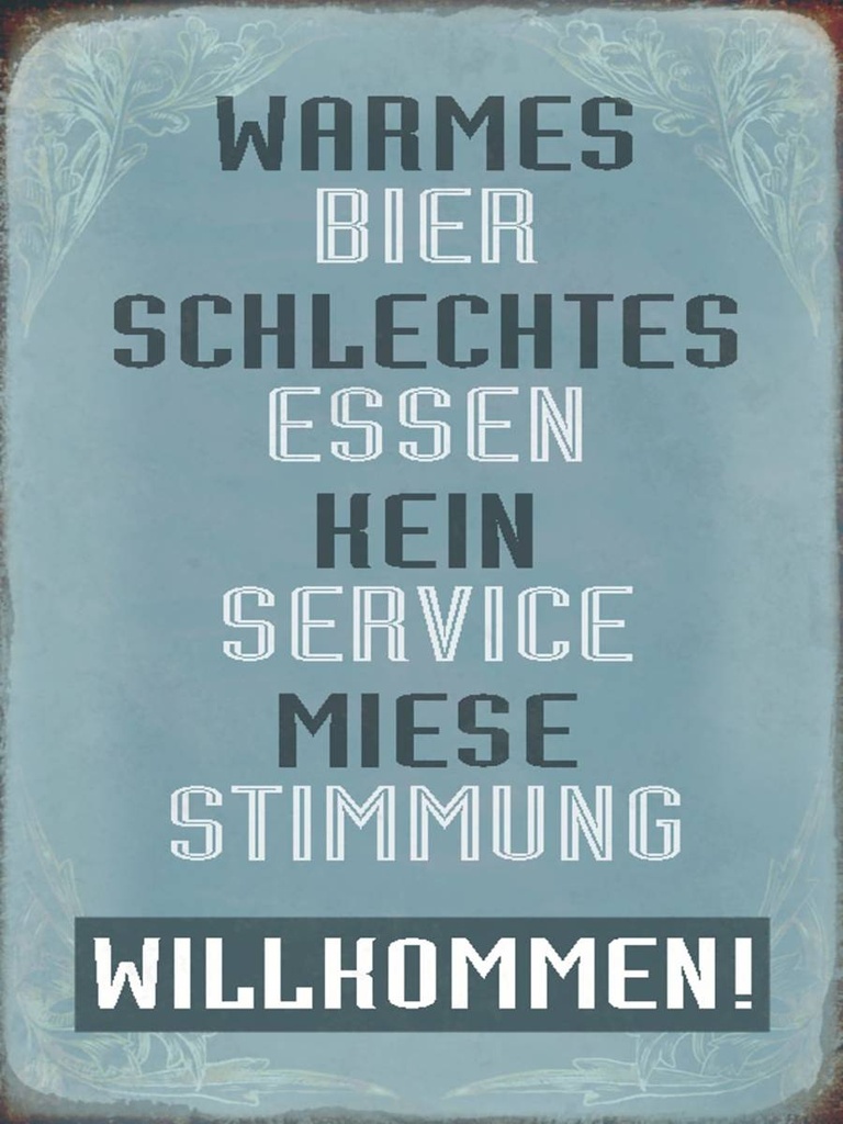 Holzschild 40x30 cm warmes Bier schlechtes Essen