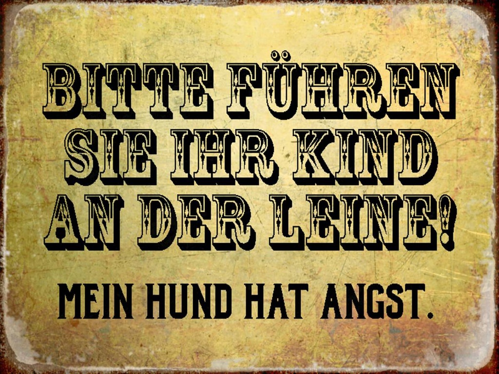 Holzschild 30x40 cm Kinder an der Leine Hund Angst