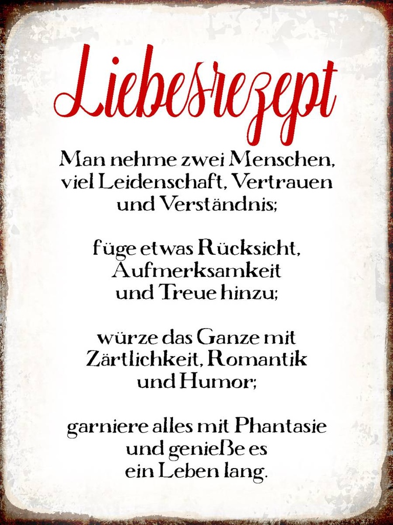 Holzschild 40x30 cm Liebesrezept Retro