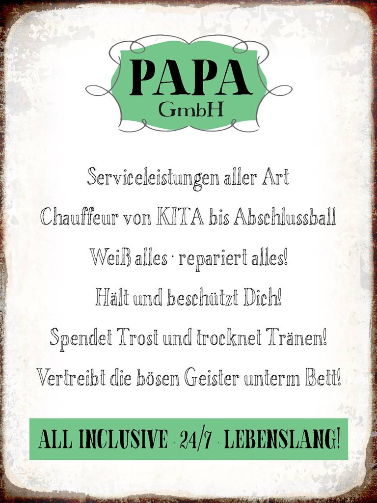Holzschild 40x30 cm Papa GmbH 24/7 lebenslang