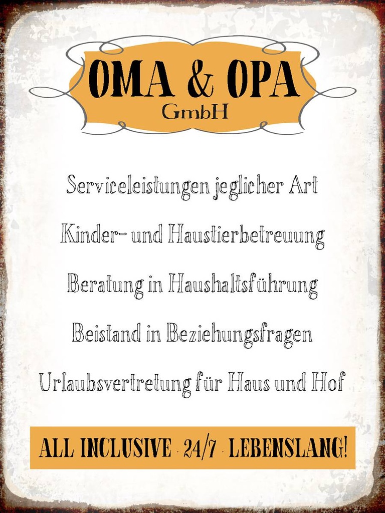 Holzschild 40x30 cm Oma Opa GmbH 24/7 lebenslang