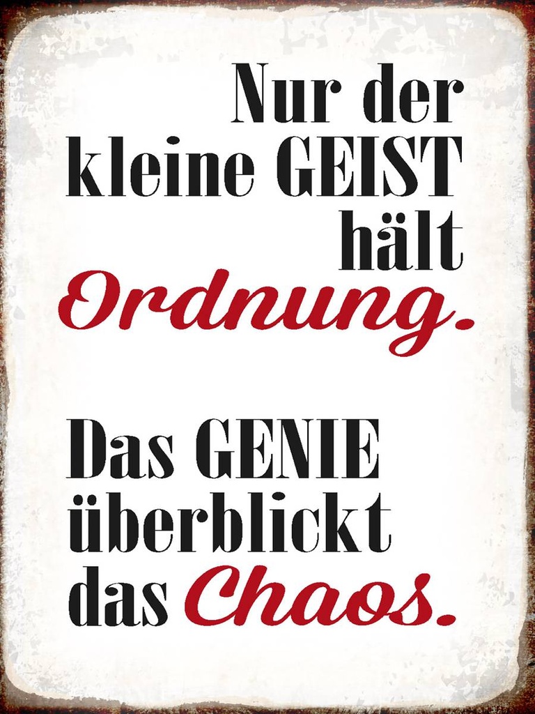 Holzschild 40x30 cm Geist hält Ordnung Genie Chaos