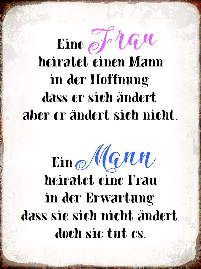 Holzschild 40x30 cm eine Frau heiratet einen Mann