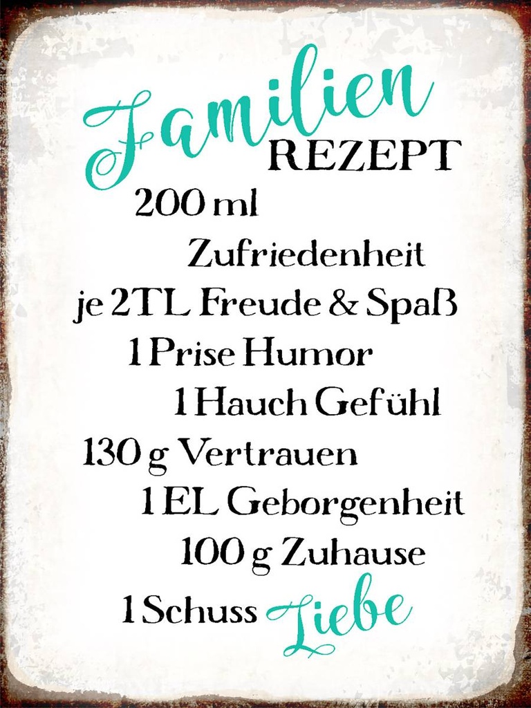 Holzschild 40x30 cm Familienrezept Freude Spaß Humor
