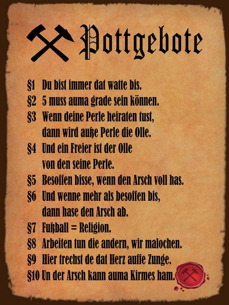 Holzschild 40x30 cm Pottgebote du biste immer dat