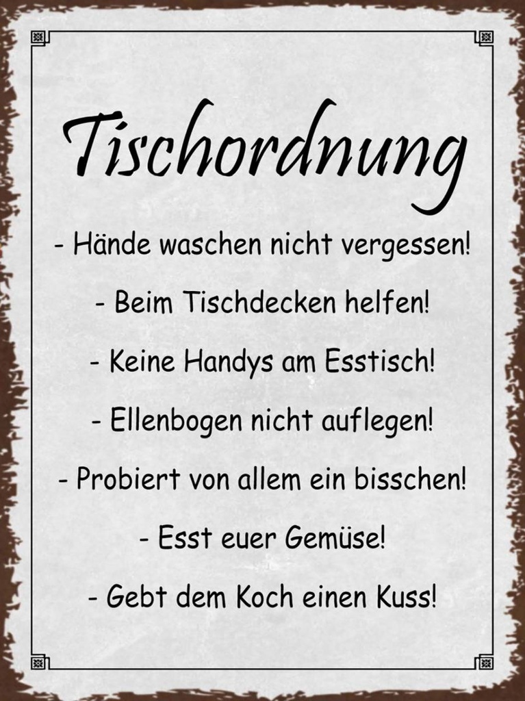 Holzschild 40x30 cm Tischordnung Hände waschen