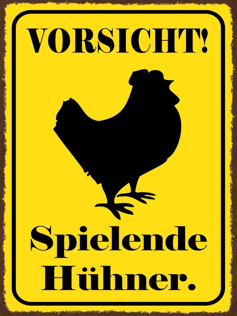 Holzschild 40x30 cm Vorsicht spielende Hühner