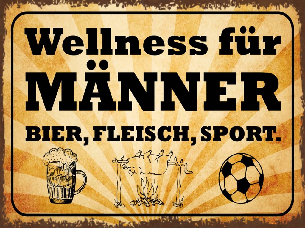 Holzschild 30x40 cm Wellness Männer Bier Fleisch