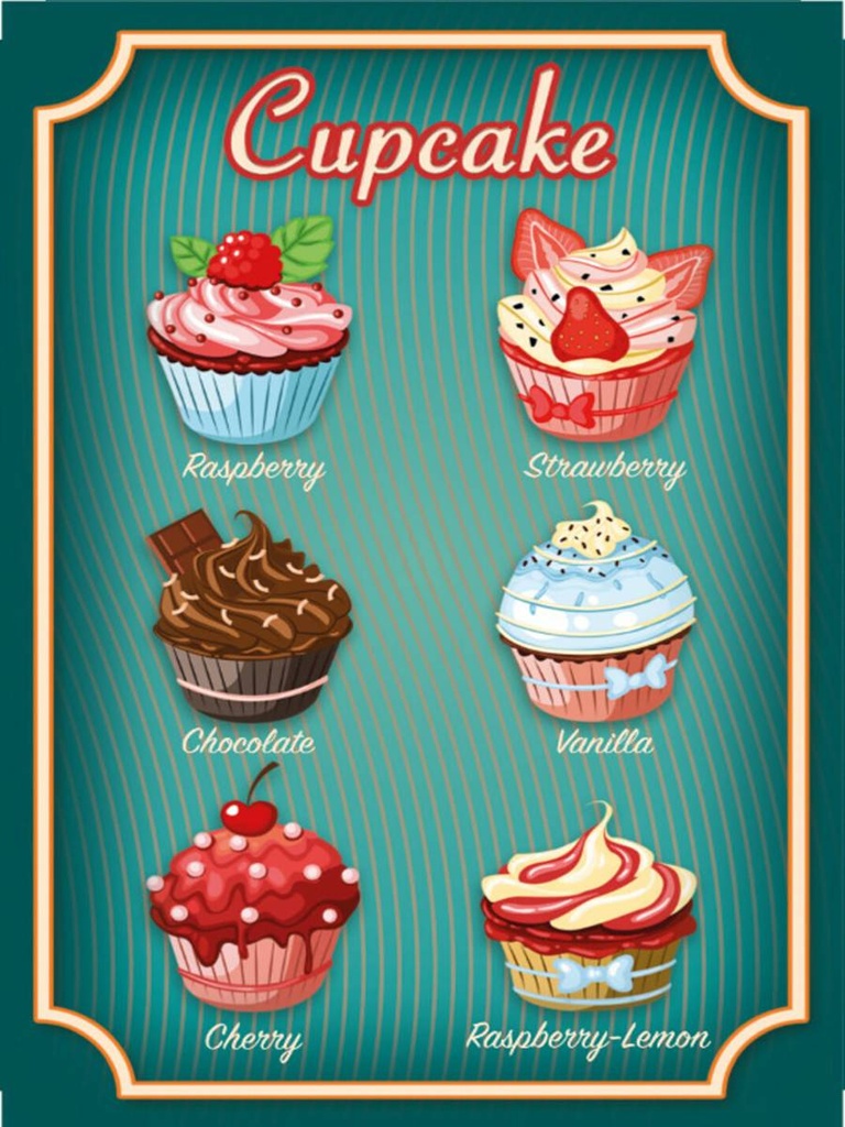 Holzschild 40x30 cm Essen Cupcake Raspberry Chocolate