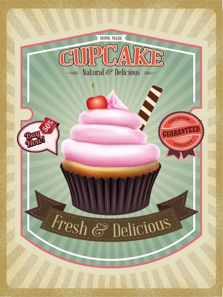 Holzschild 40x30 cm Essen Cupcake natural fresh Delicious