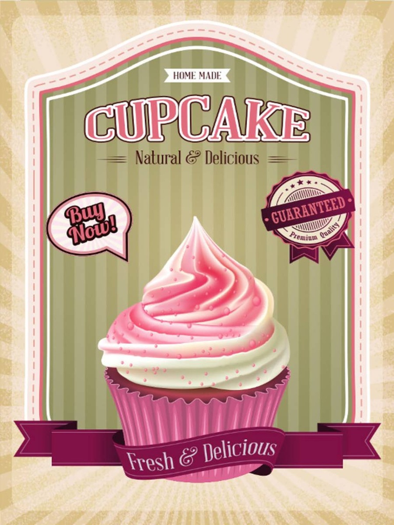 Holzschild 40x30 cm Essen Cupcake natural Delicious home