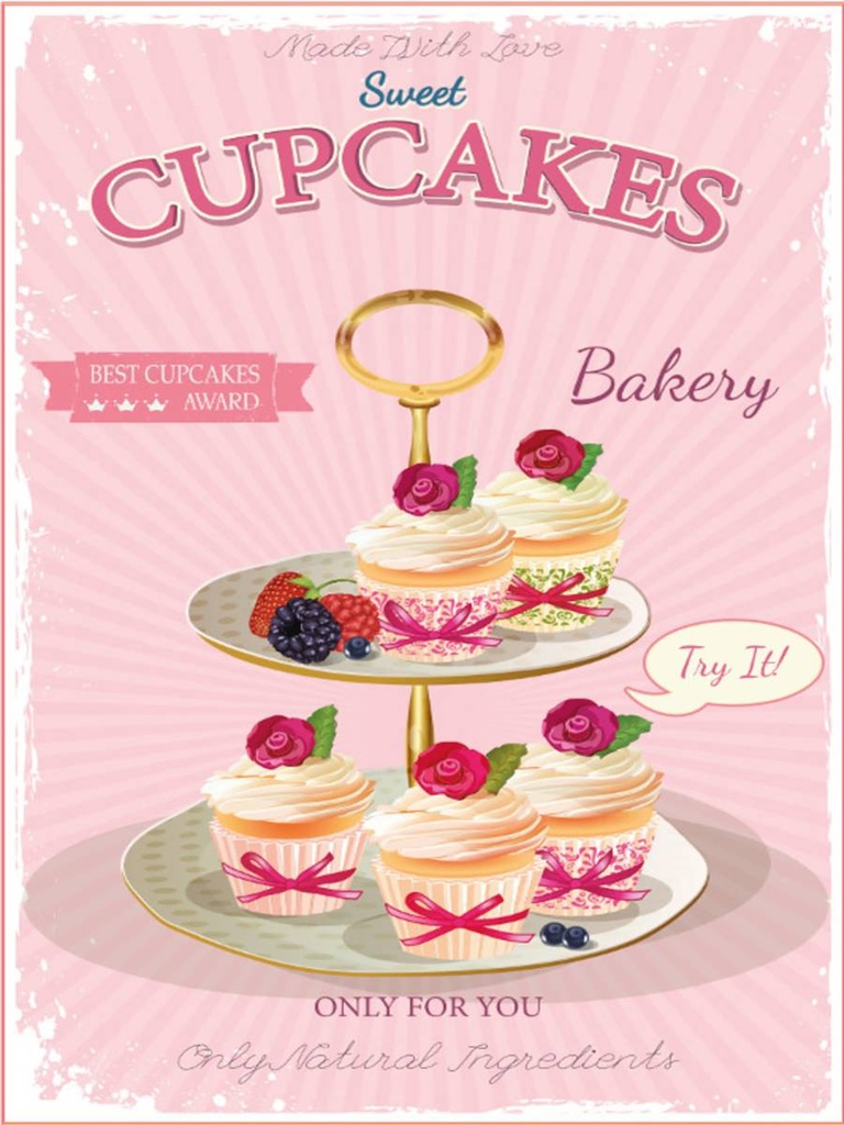 Holzschild 40x30 cm Essen sweet Cupcakes best award